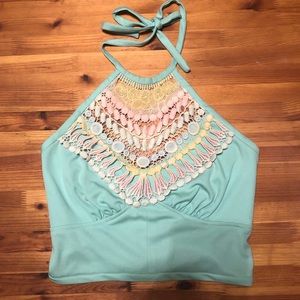 Swim Vintage Crochet Cropped Halter Top